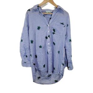 Free Destination Turtle oversized striped button down shirt